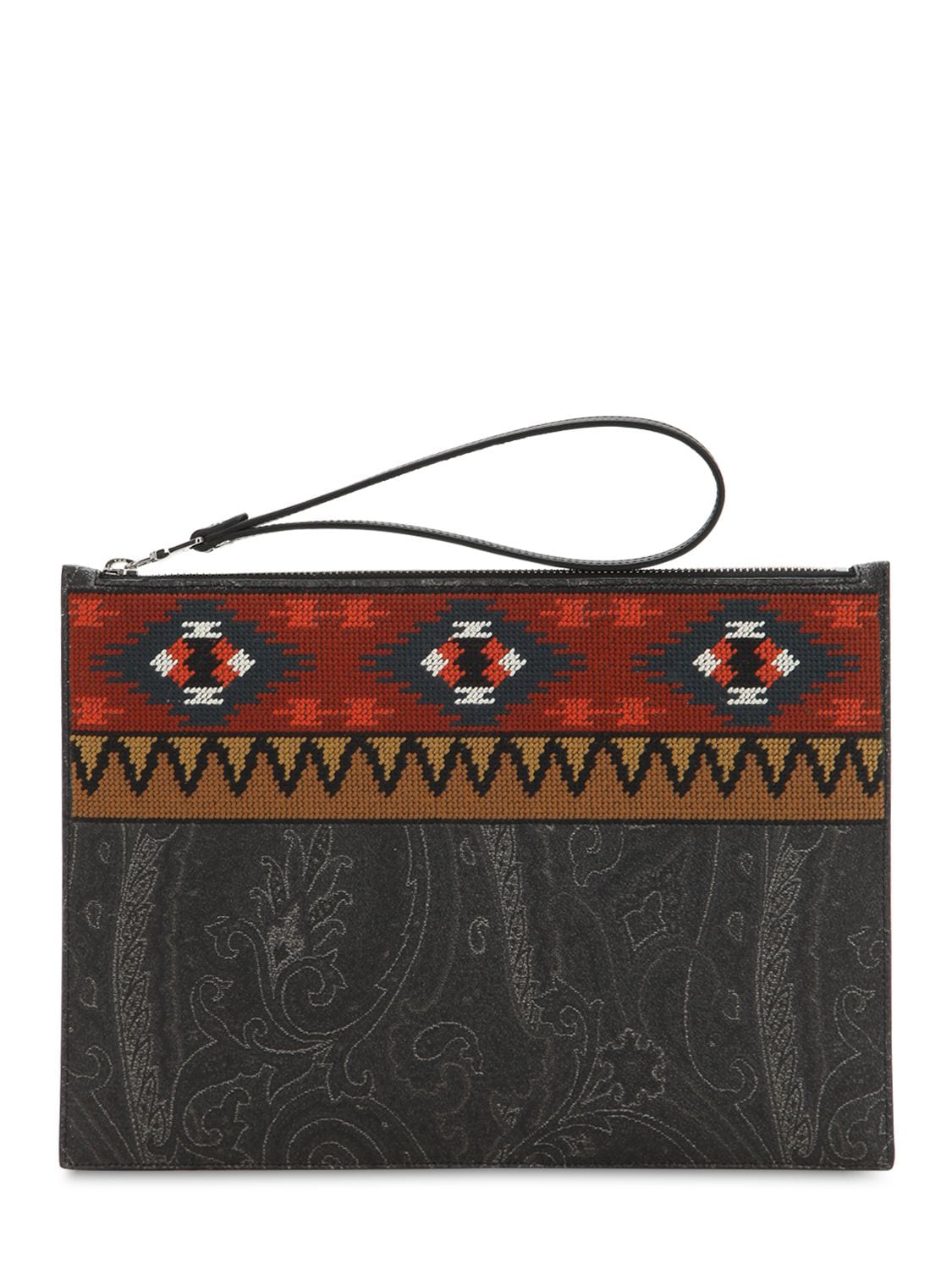 Etro Pvc Paisley & Ethnical Embroidered Pouch In Blue,multi