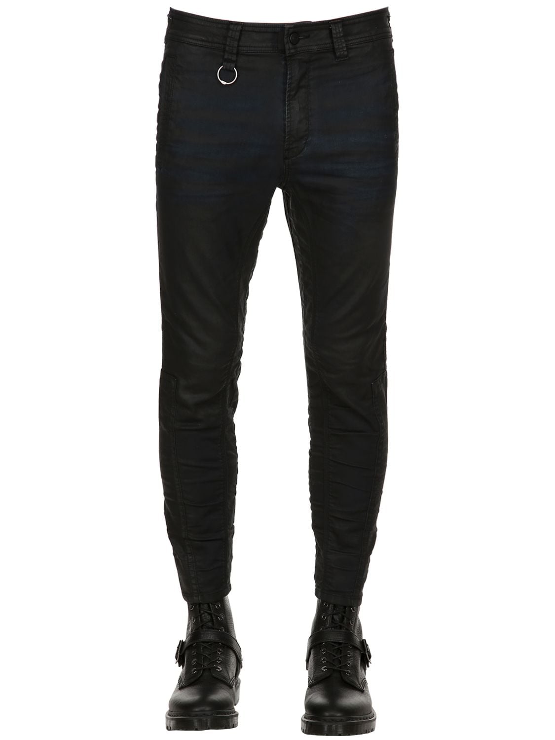 Diesel 15cm Cropped Waxed Cotton Jeans In Black