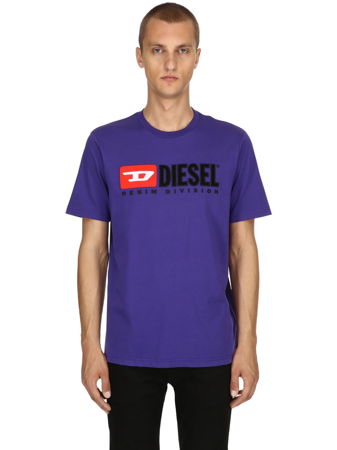 Diesel Embroidered Cotton Jersey T-shirt In Purple
