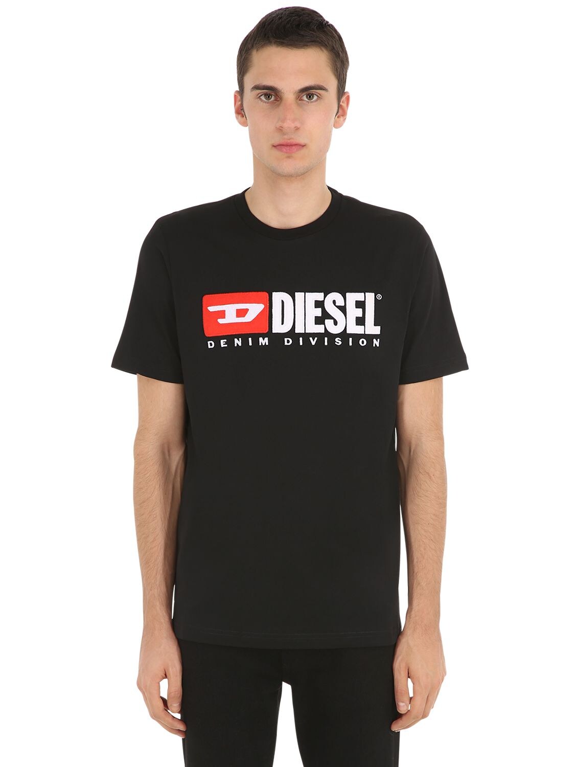 Diesel Embroidered Cotton Jersey T-shirt In Black