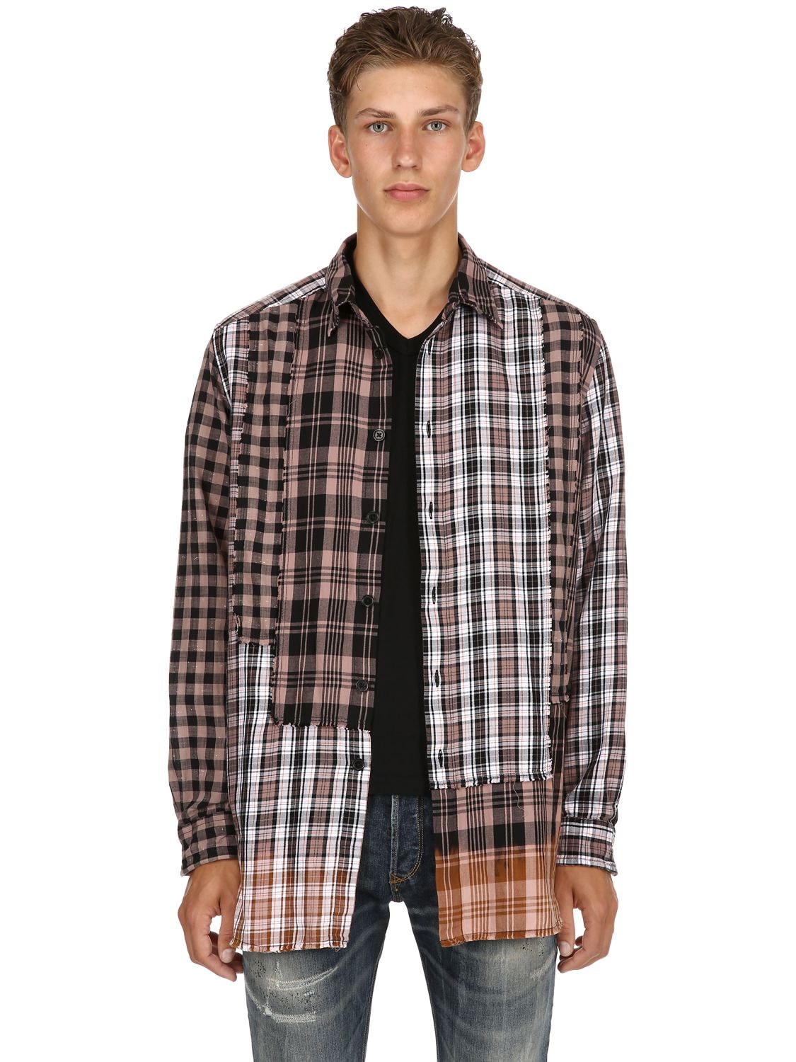 Diesel Dyed Check Cotton Shirt In Multicolor
