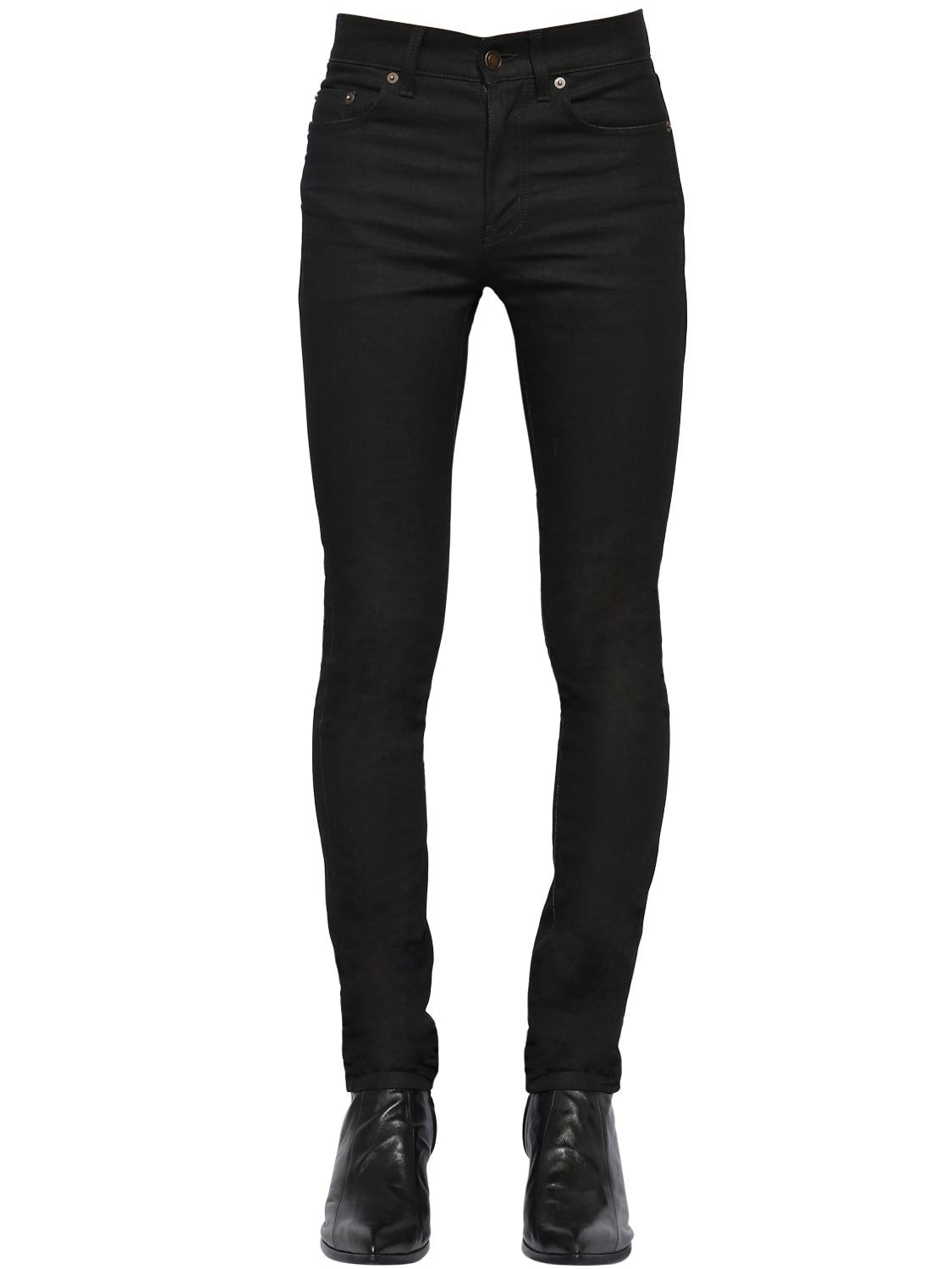 Saint Laurent 15cm Skinny Low Rise Cotton Denim Jeans In Black