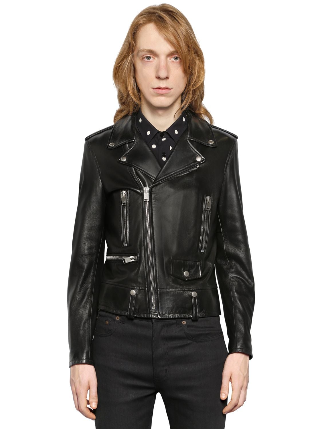 Shop Saint Laurent Classic Leather Biker Jacket In Black