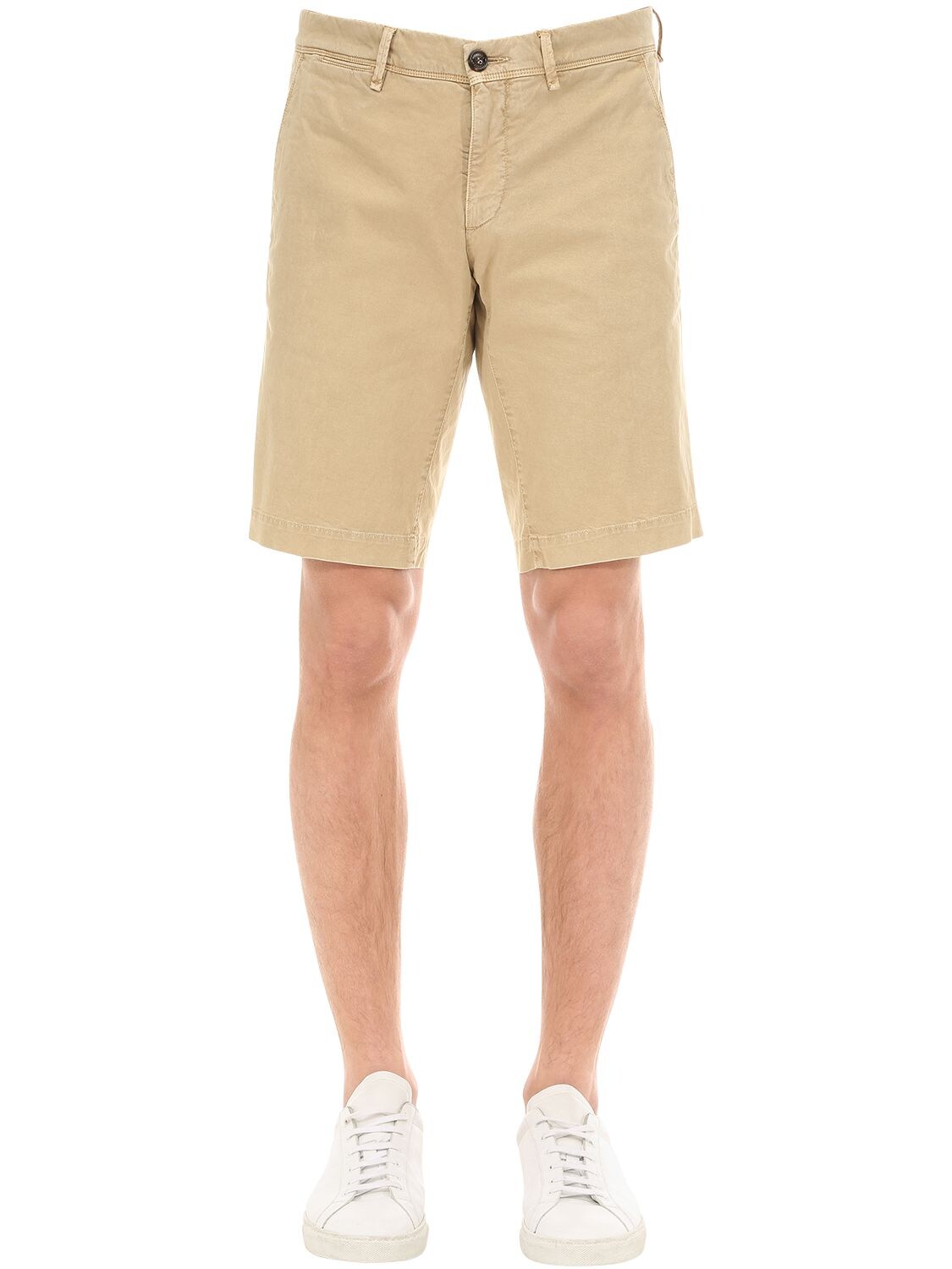 Moncler Cotton Twill Shorts In Beige