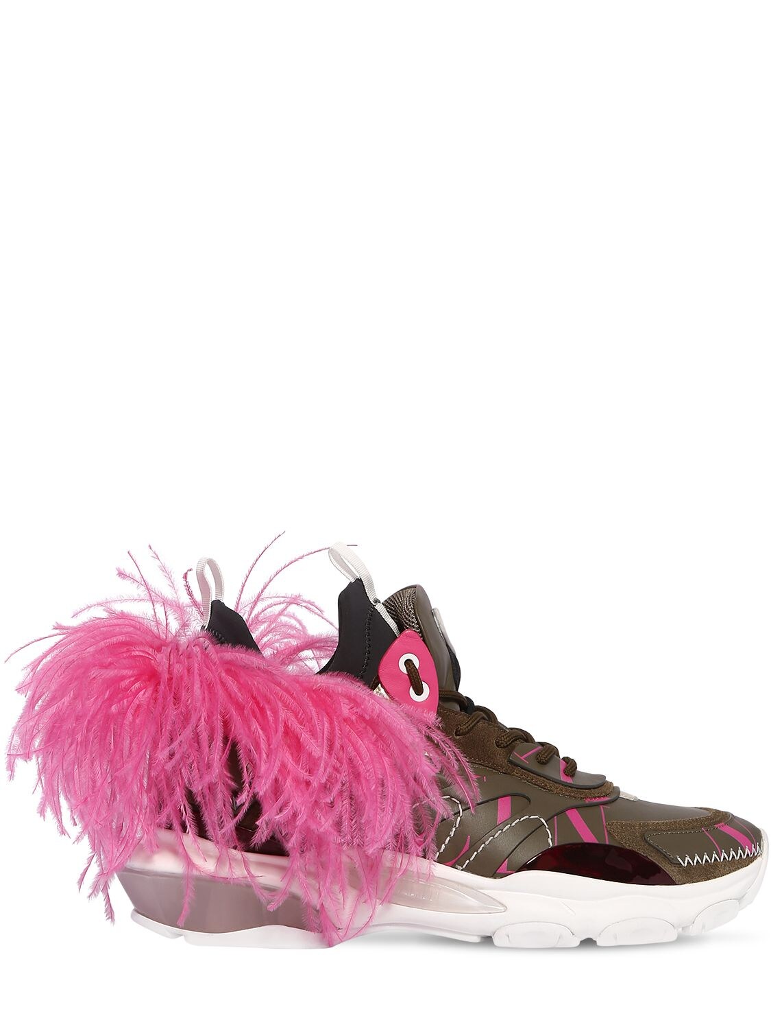 VALENTINO GARAVANI BOUNCE LEATHER SNEAKERS W/ FEATHER,69I3GT001-WUQ00
