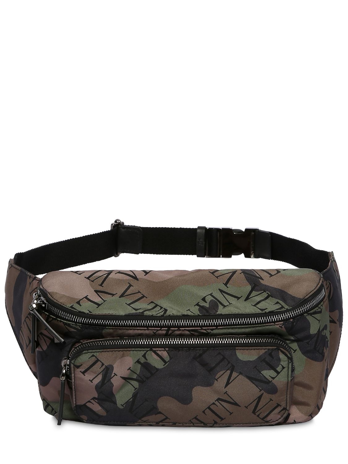 Valentino Garavani Camouflage Print Nylon Belt Bag In Green,black