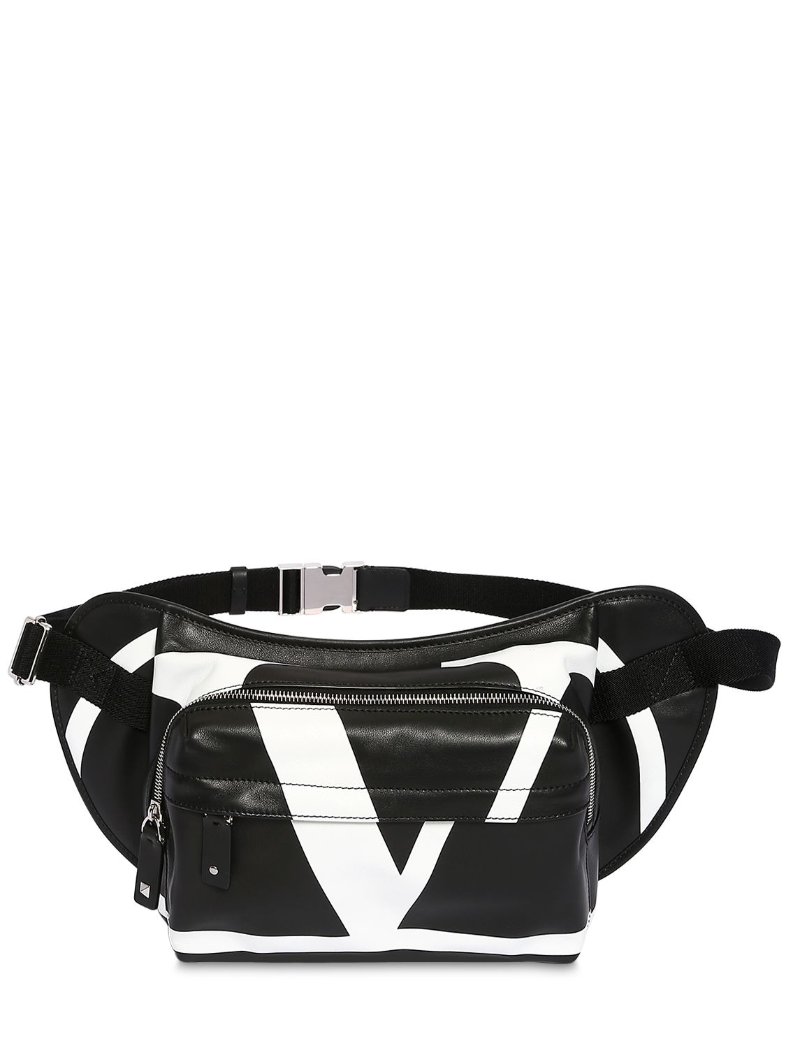Valentino Garavani Vlogo Print Leather Belt Bag In Black,white