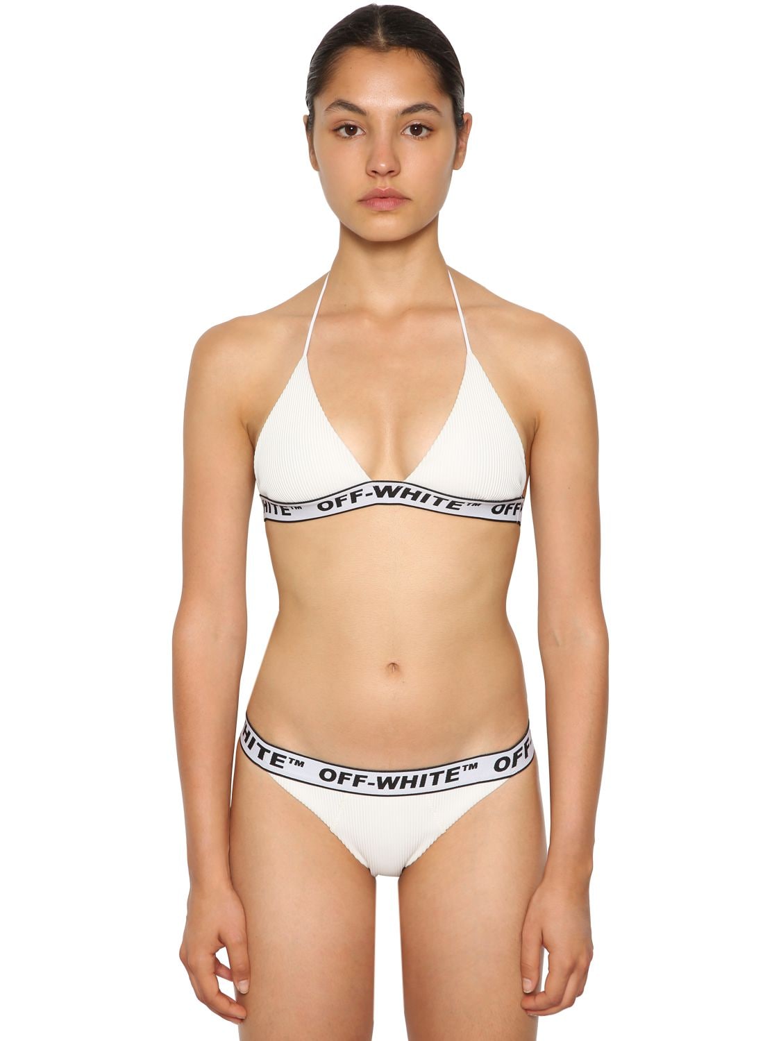 Off-white Logo Band Ribbed Bikini Set In White