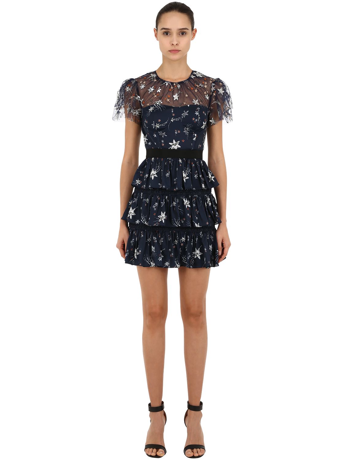 self portrait star tiered dress