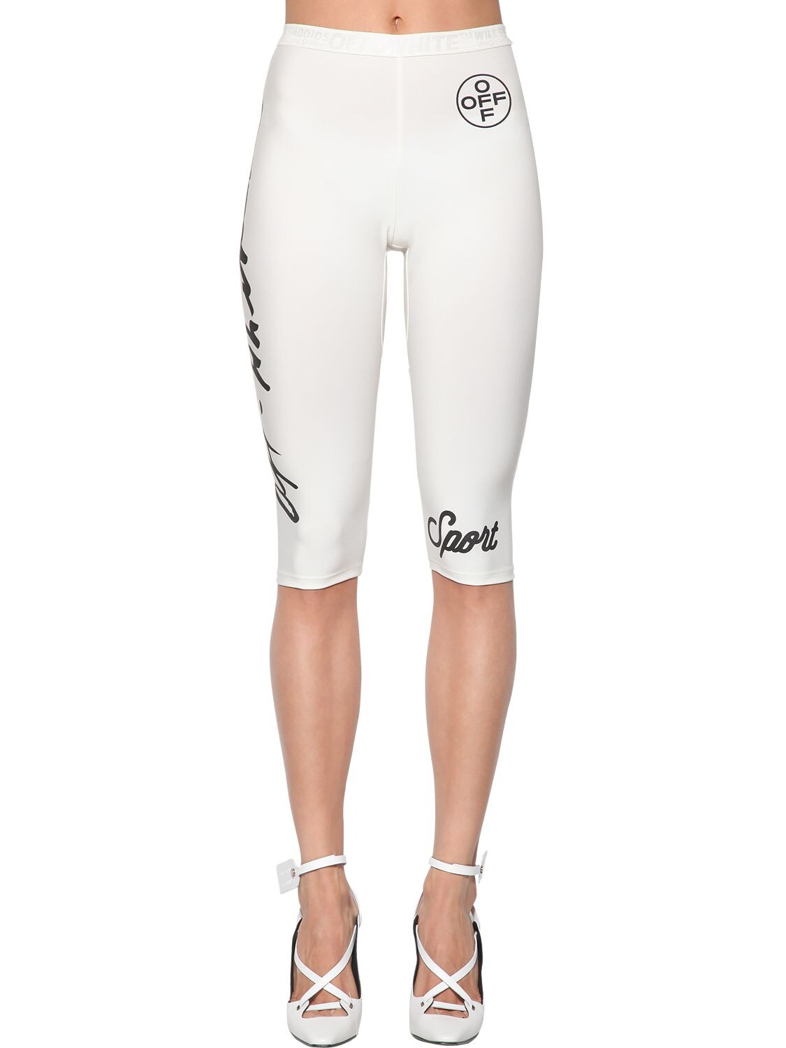 Off-white Printed Cropped Biker Shorts In White