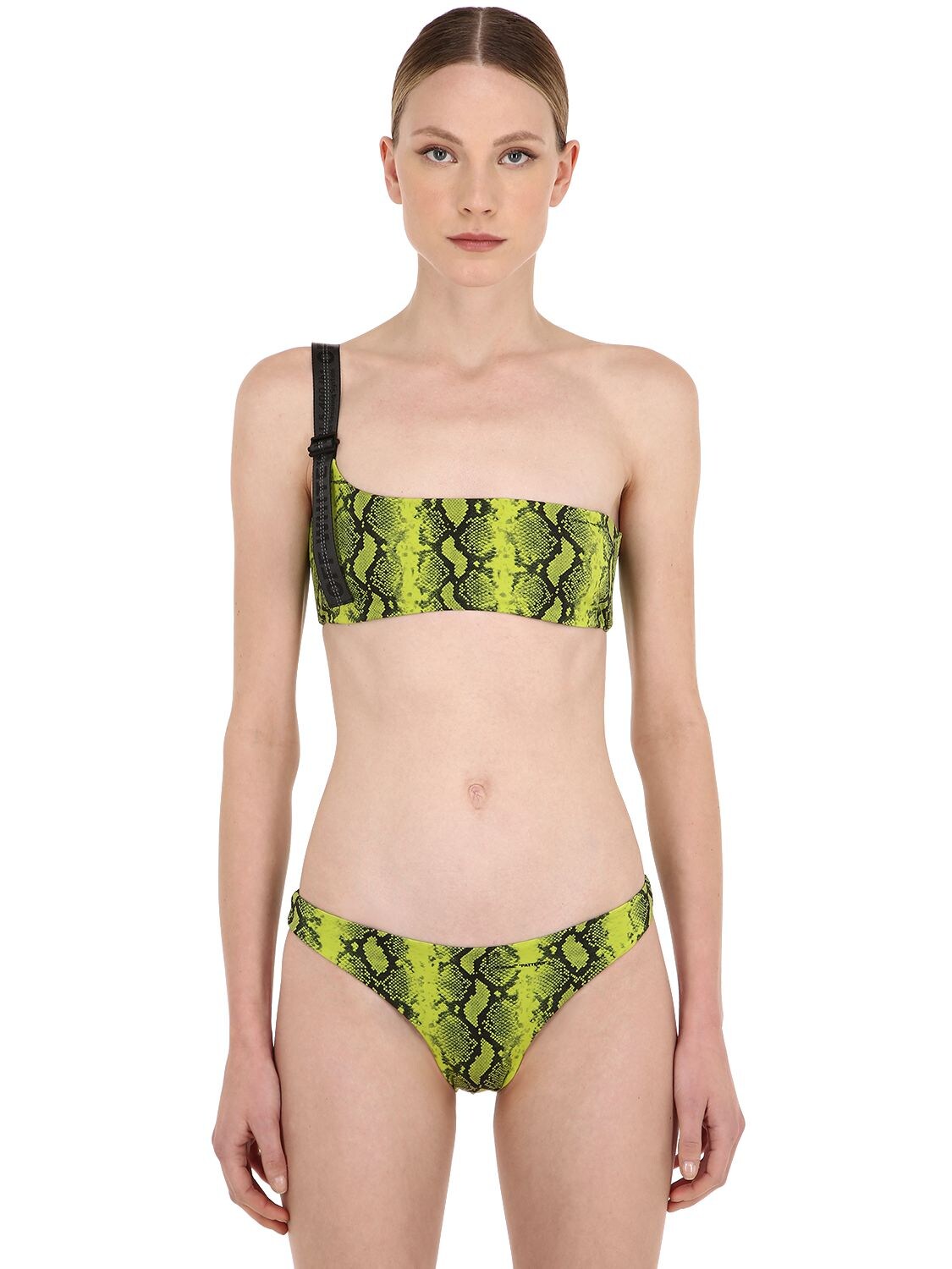 Off-white Python Printed Two Piece Bathing Suit In Yellow Python
