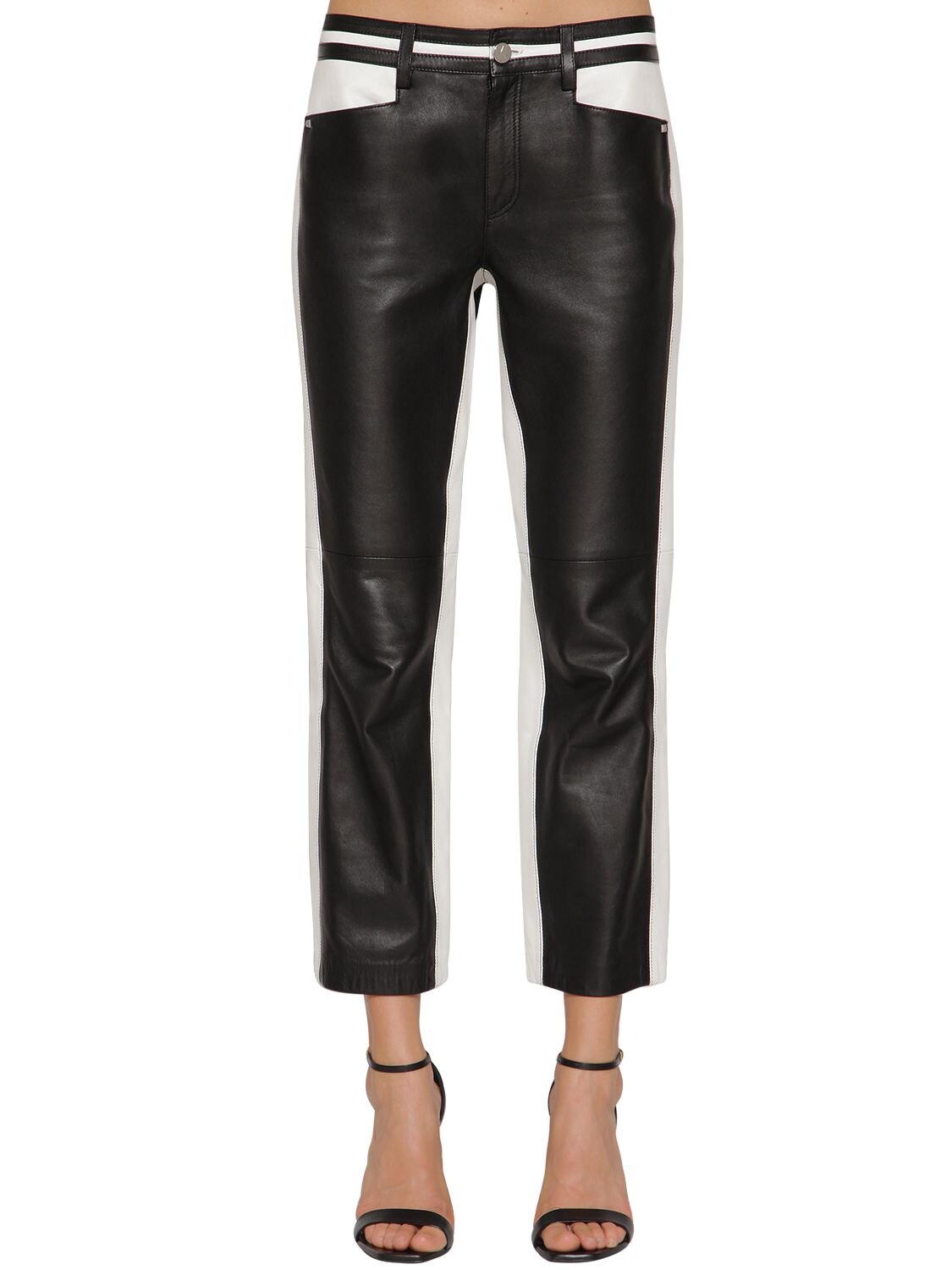 Karl Lagerfeld Cropped Bicolor Leather Trousers In Black,white