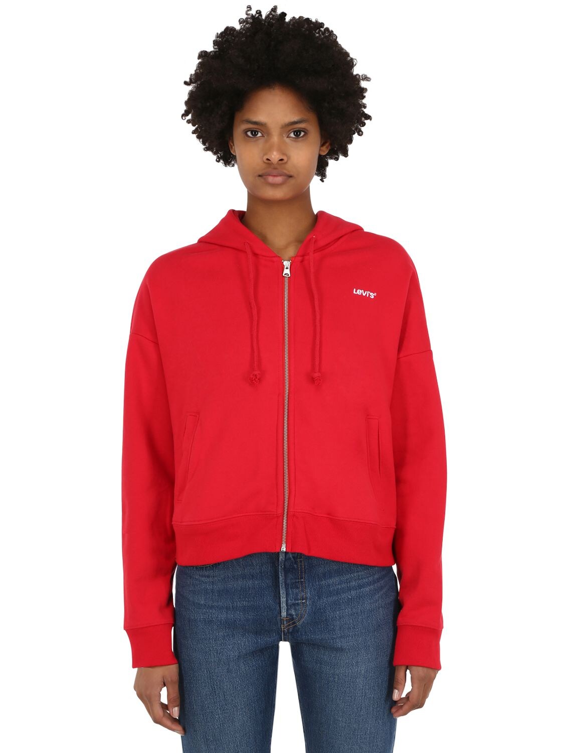 Levi's Boxy Zip-up Cotton Sweatshirt Hoodie In Red