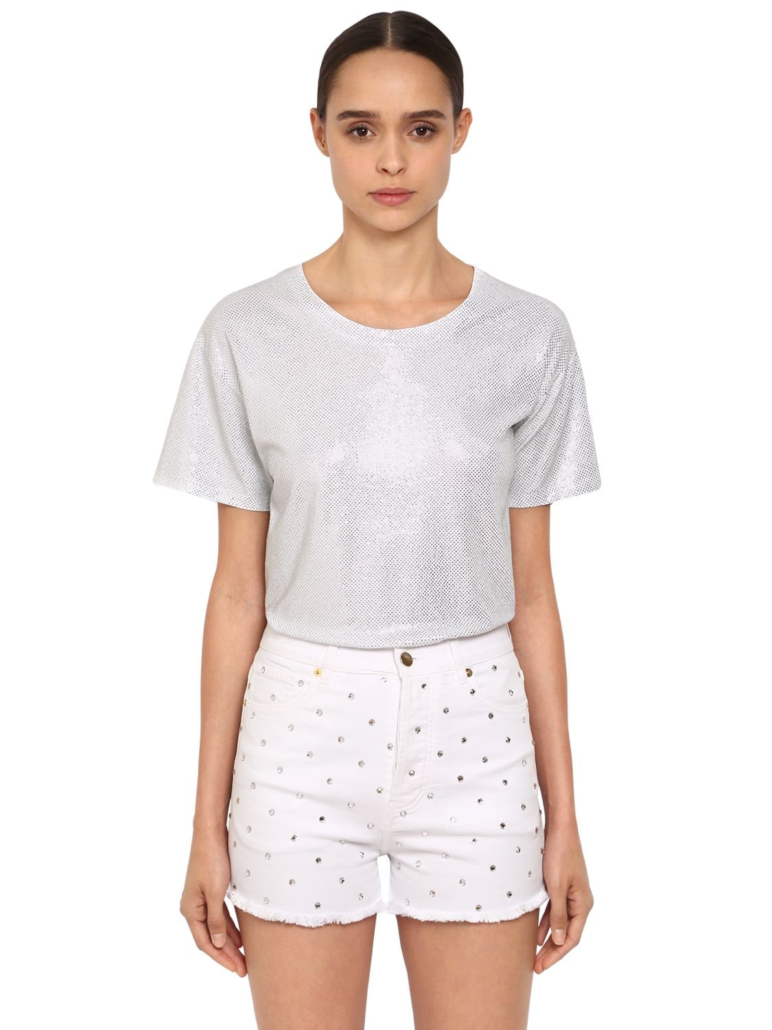 Alexandre Vauthier Crystal Embellished Jersey T-shirt In White