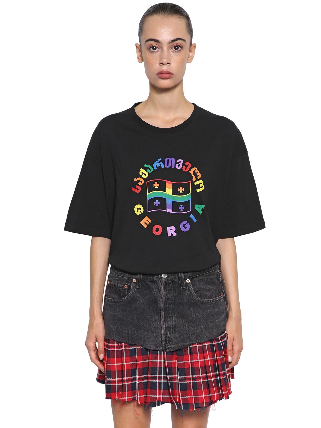 Vetements Rainbow Flag Print Cotton Jersey T-shirt In Black
