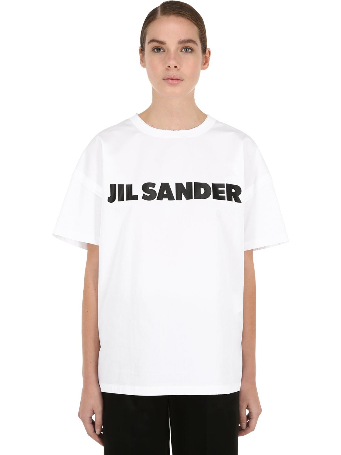 Jil Sander Logo印图织棉t恤 In White