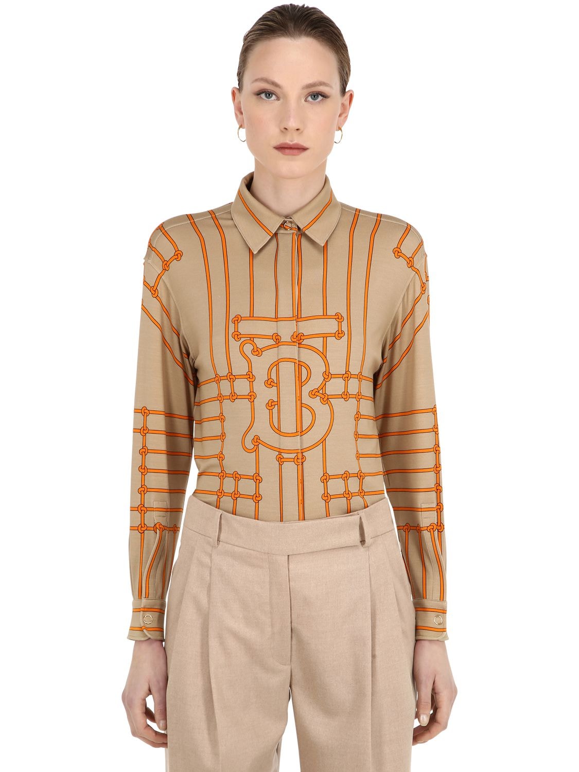 Burberry Monogram-print Silk-blend Shirt In Orange
