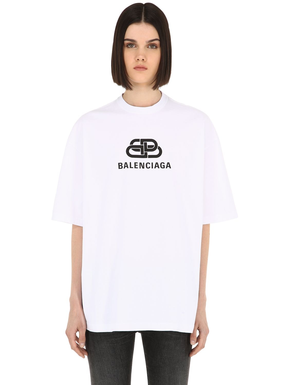 BALENCIAGA “BB”LOGO廓形纯棉平纹针织T恤,69I5CI032-OTA0NA2
