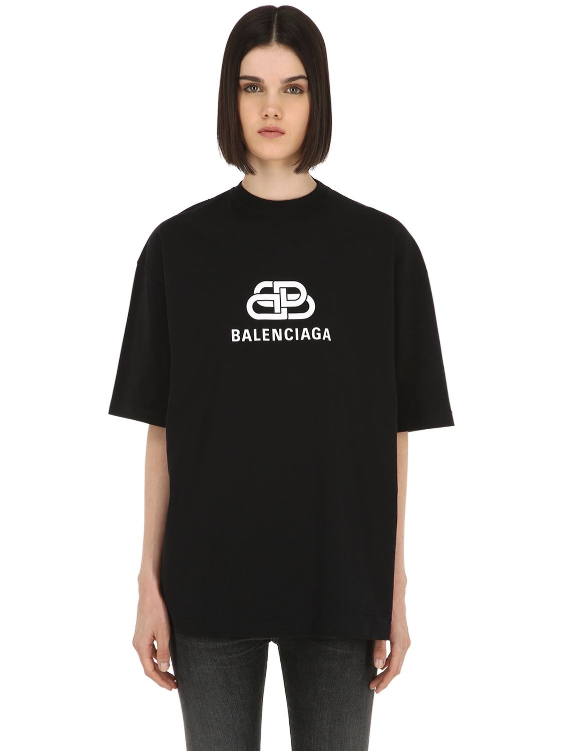BALENCIAGA “BB”LOGO廓形纯棉平纹针织T恤,69I5CI033-MTAWMA2