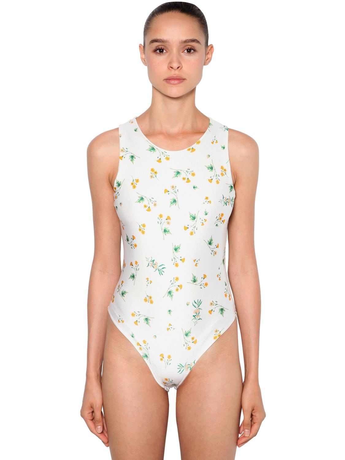 Racil Floral Print Stretch Jersey Bodysuit In Yellow,white