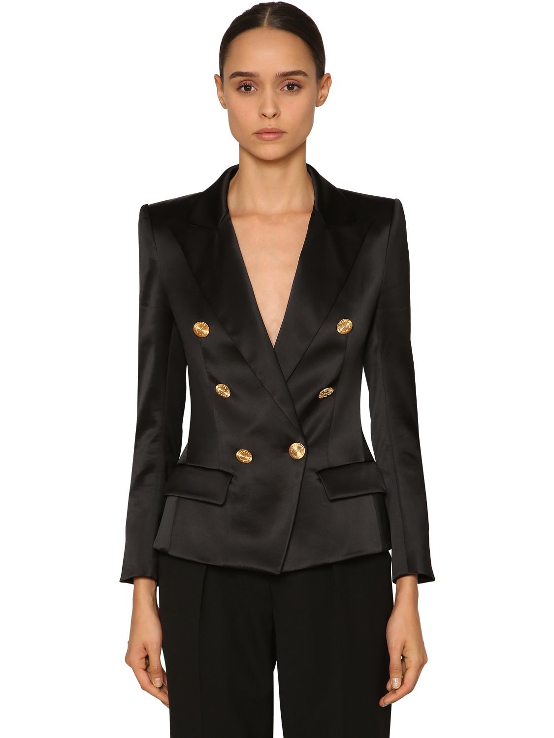 ALEXANDRE VAUTHIER DOUBLE BREAST STRETCH SATIN BLAZER,69I5K0041-QKXBQ0S1