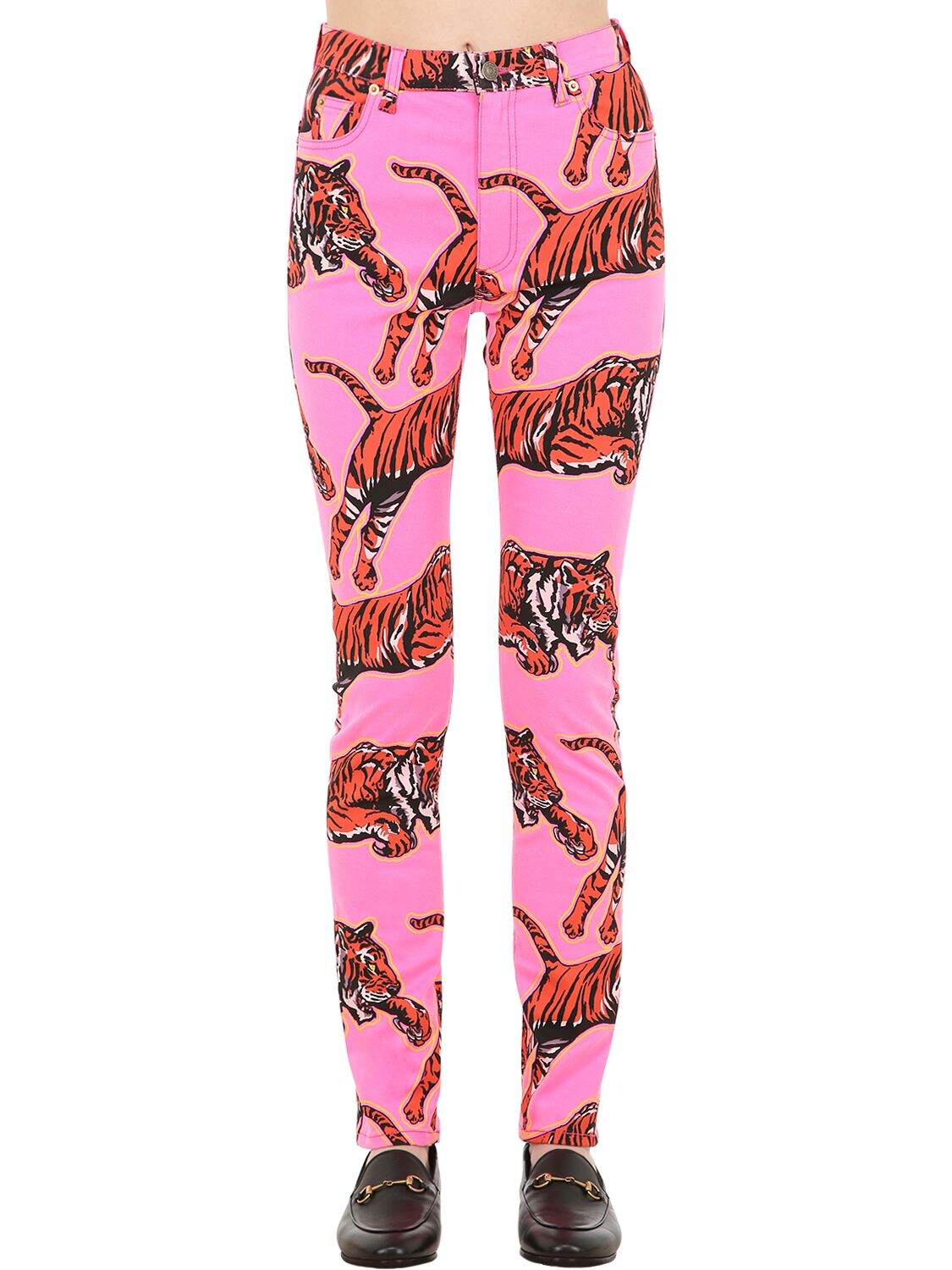 straf afvisning Registrering Gucci High Rise Tiger Print Denim Jeans In Pink | ModeSens