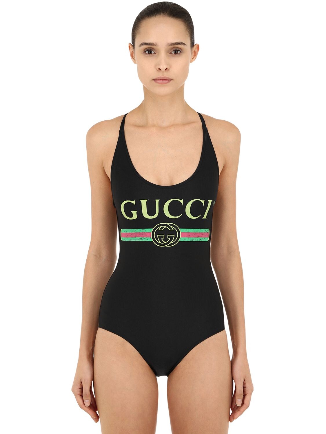 GUCCI LOGO印图莱卡连体泳衣,69I5K1026-MTA4MG2