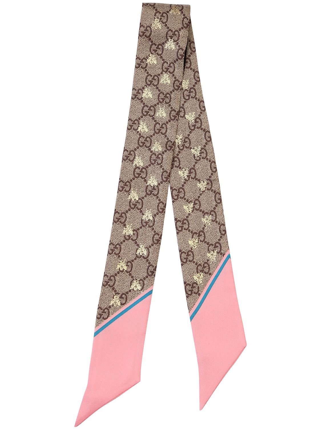 Shop Gucci Gg Supreme Printed Silk Twill Scarf In Beige,pink