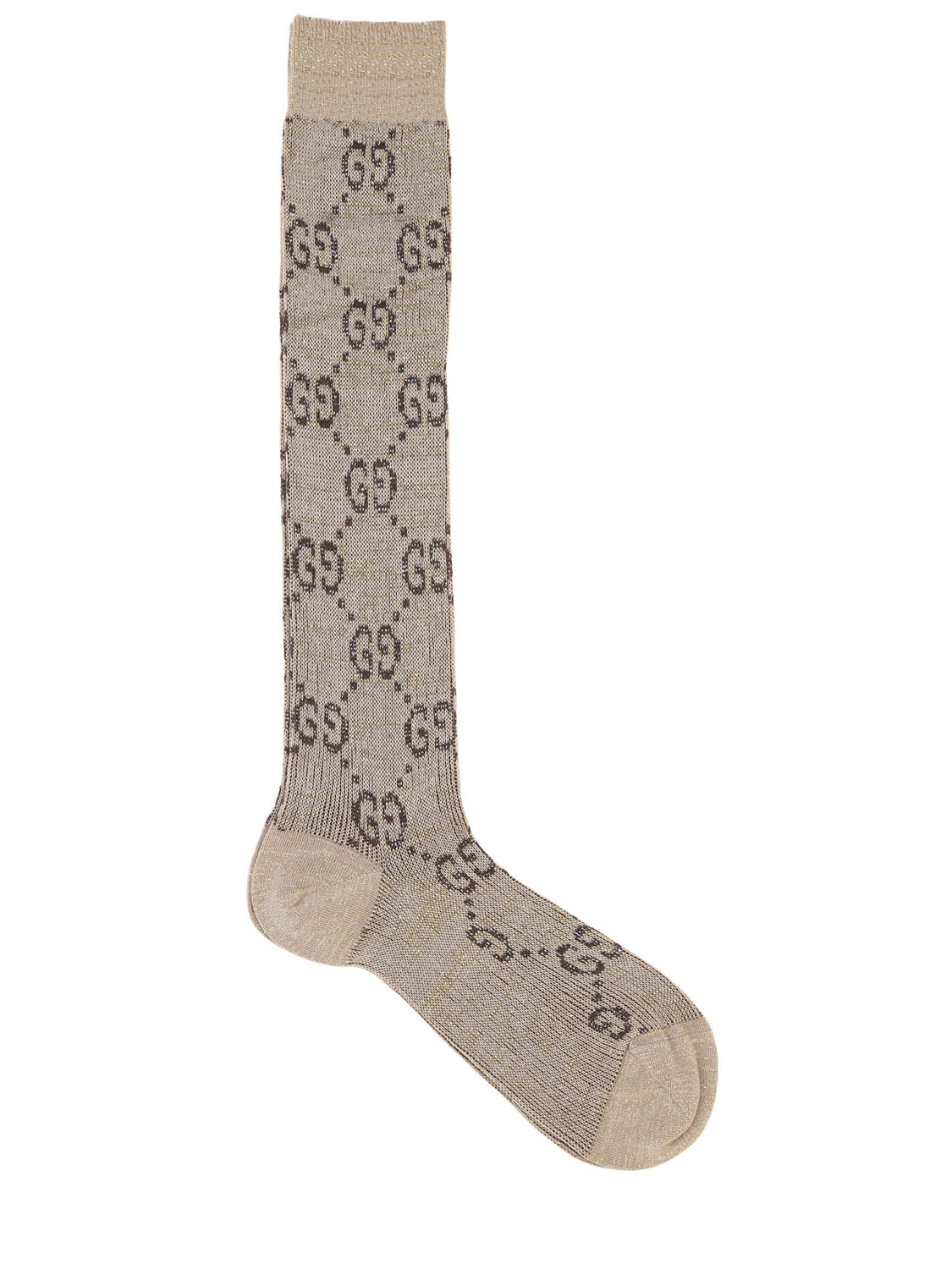Gucci Gg Supreme Lurex Socks In Beige/brown