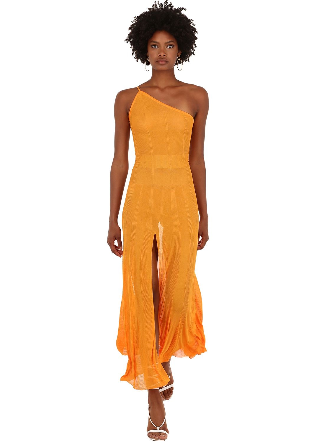 Jacquemus La Robe Calghera Long Viscose Knit Dress In Orange