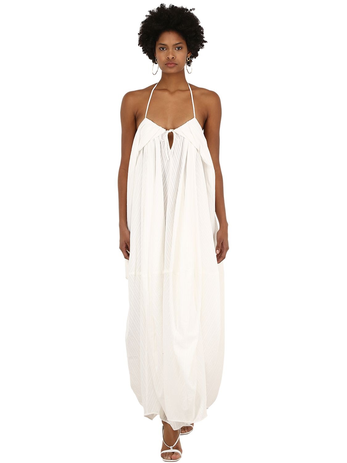 Jacquemus La Robe Calci Long Cotton Blend Dress In White