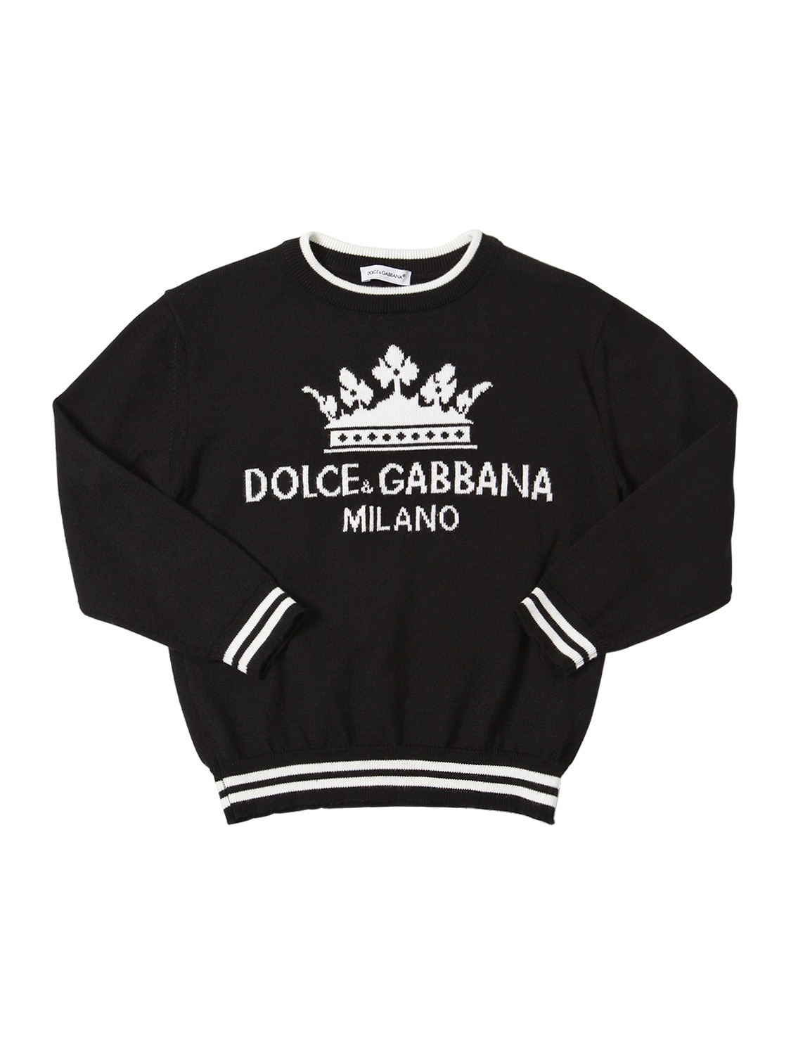 Dolce & Gabbana Kids' Logo Jacquard Knit Cotton Sweater In Black