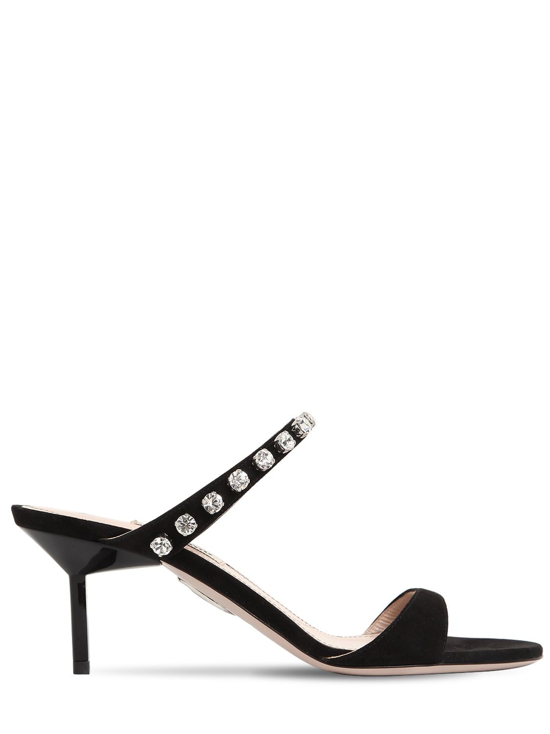 Miu Miu 65mm Embellished Suede Sandals In Black