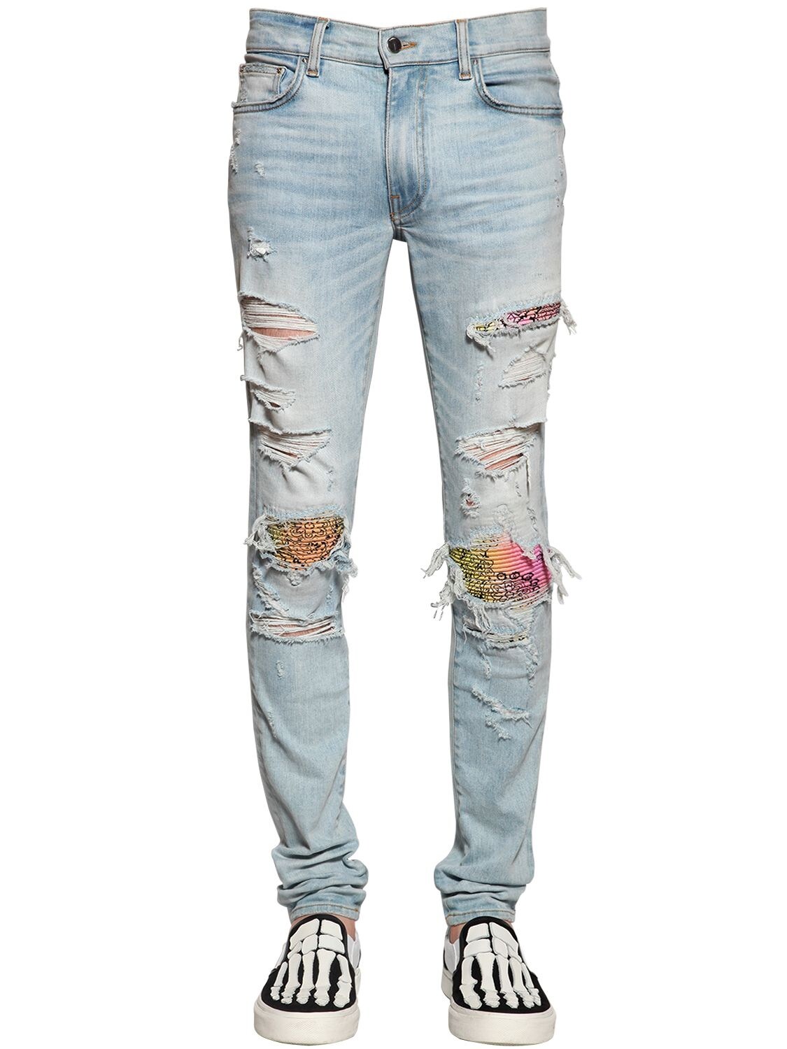 Amiri Mx1 Rainbow Bandana Cotton Denim Jeans In Blue | ModeSens