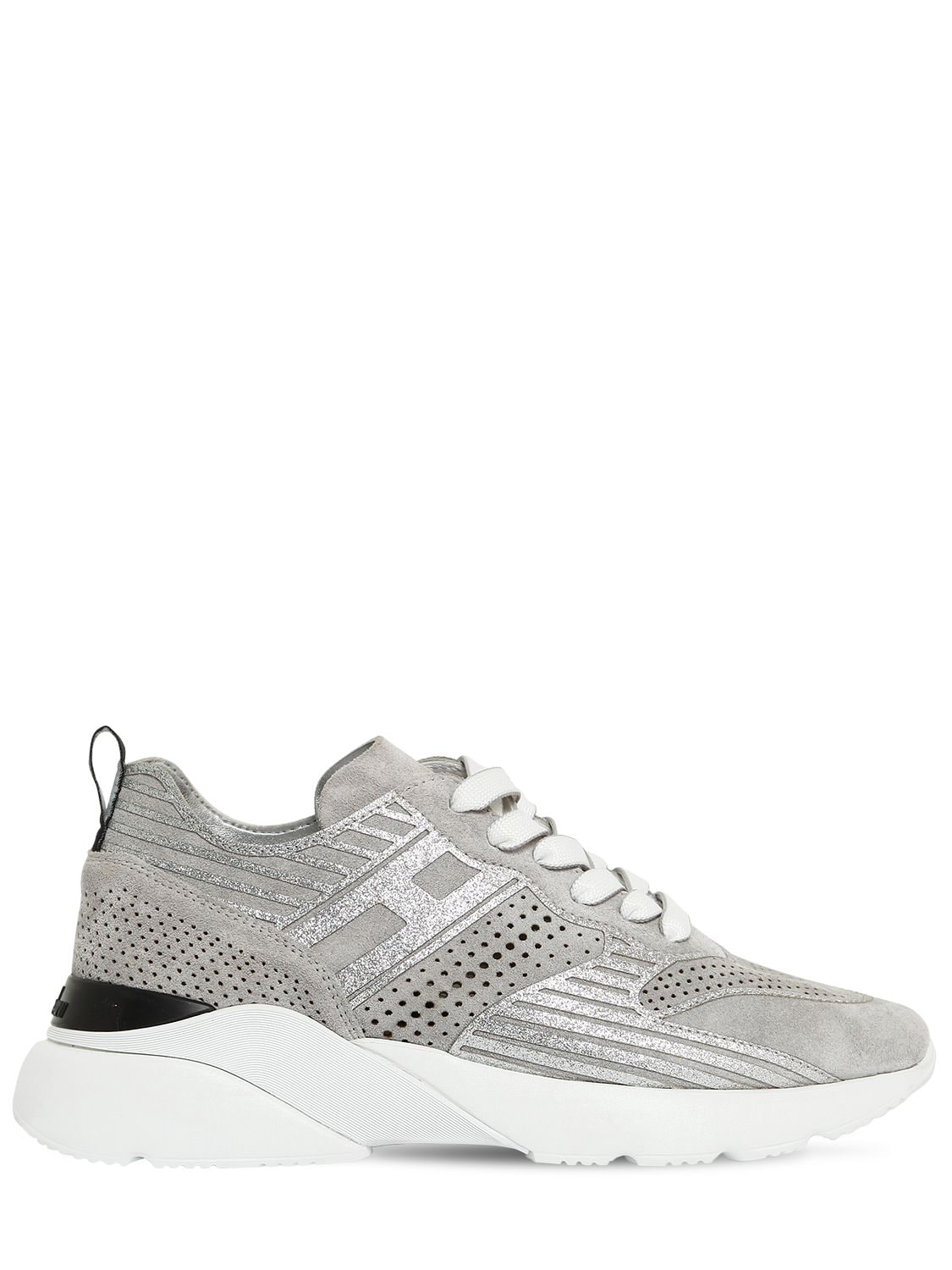 Hogan 40mm Active One Perforated Suede Sneaker In Silver