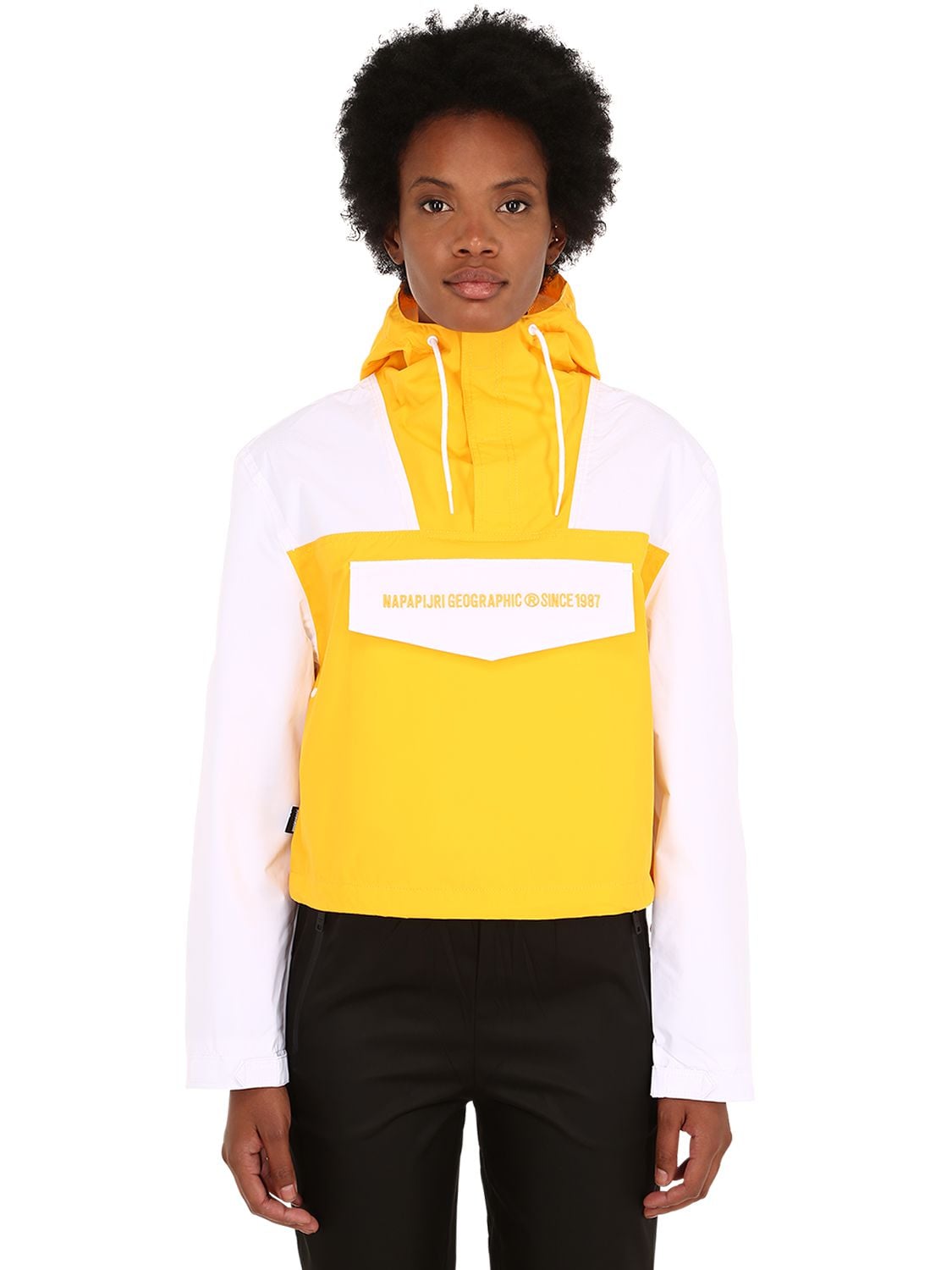 Napapijri Rainforest Cropped Techno Jacket In Yellow,white