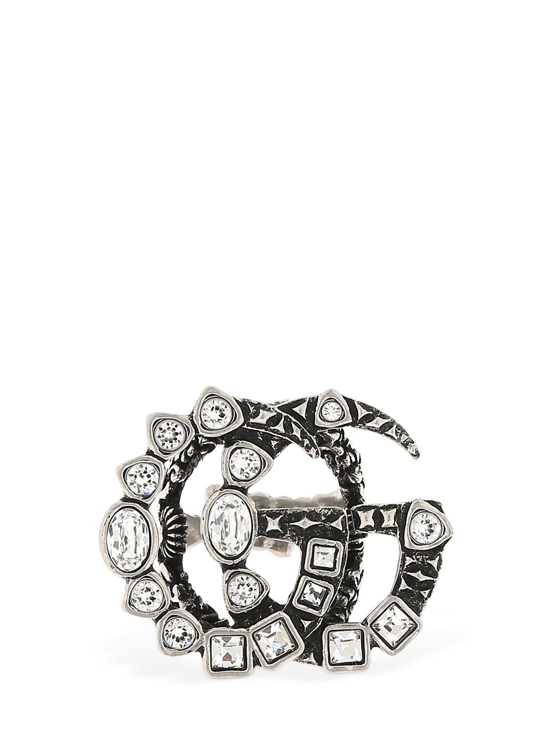 Gucci Gg Marmont Crystal Ring In Silver