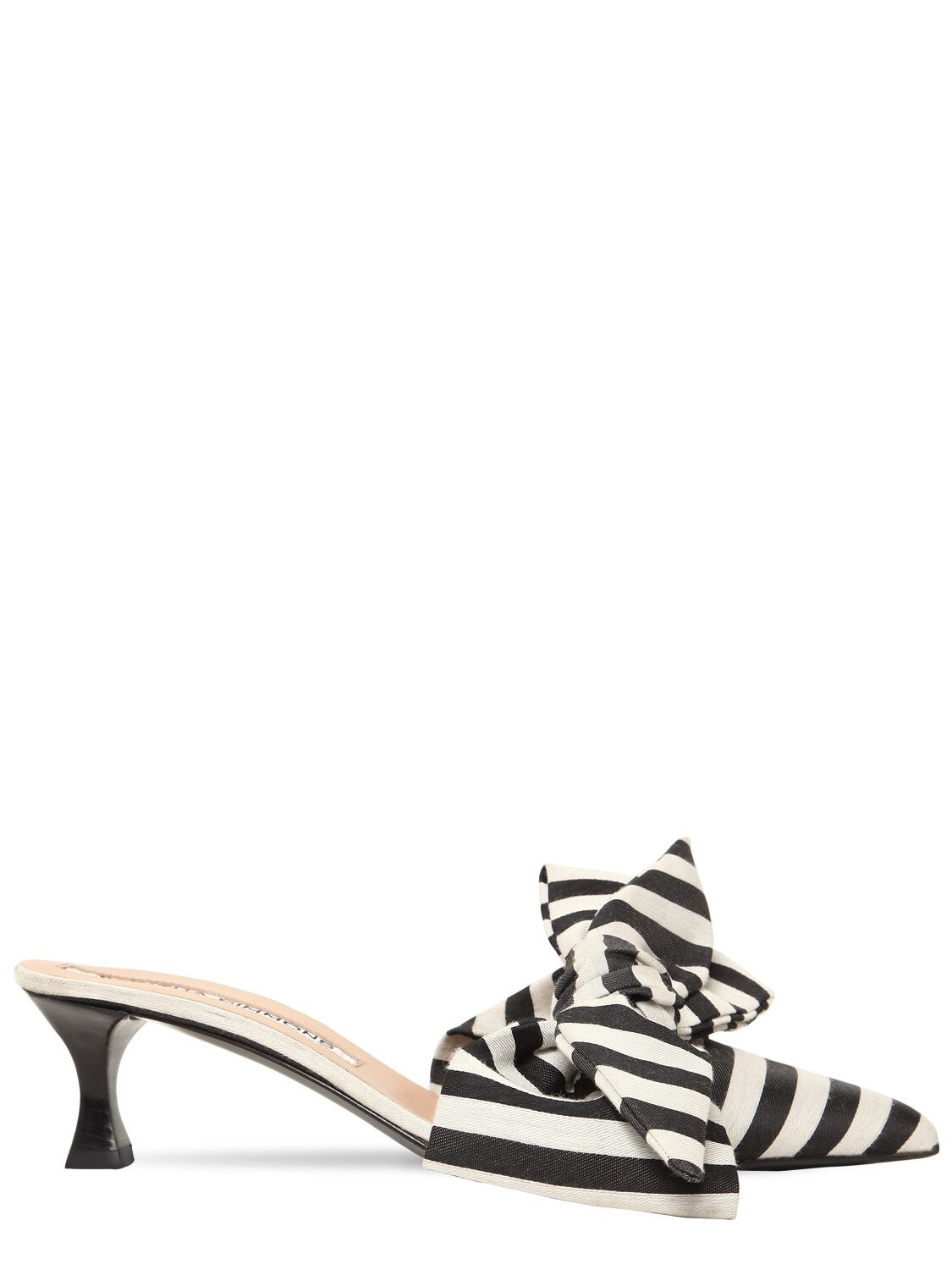 Tabitha Simmons For Brock Collection 50mm Cotton Canvas Striped Mules In White,black