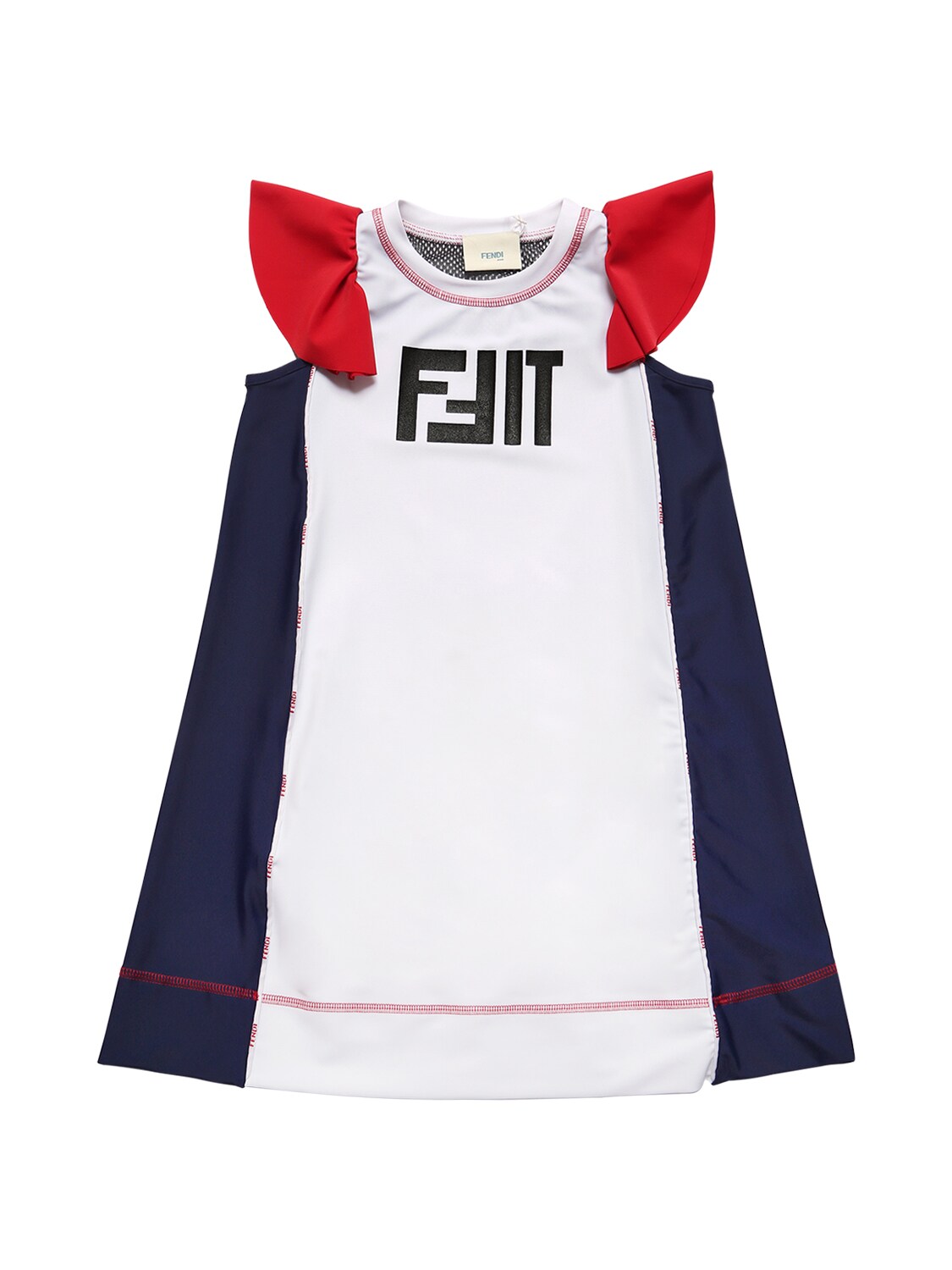 Fendi Kids' Fit Printed Lycra Dress In Navy,white