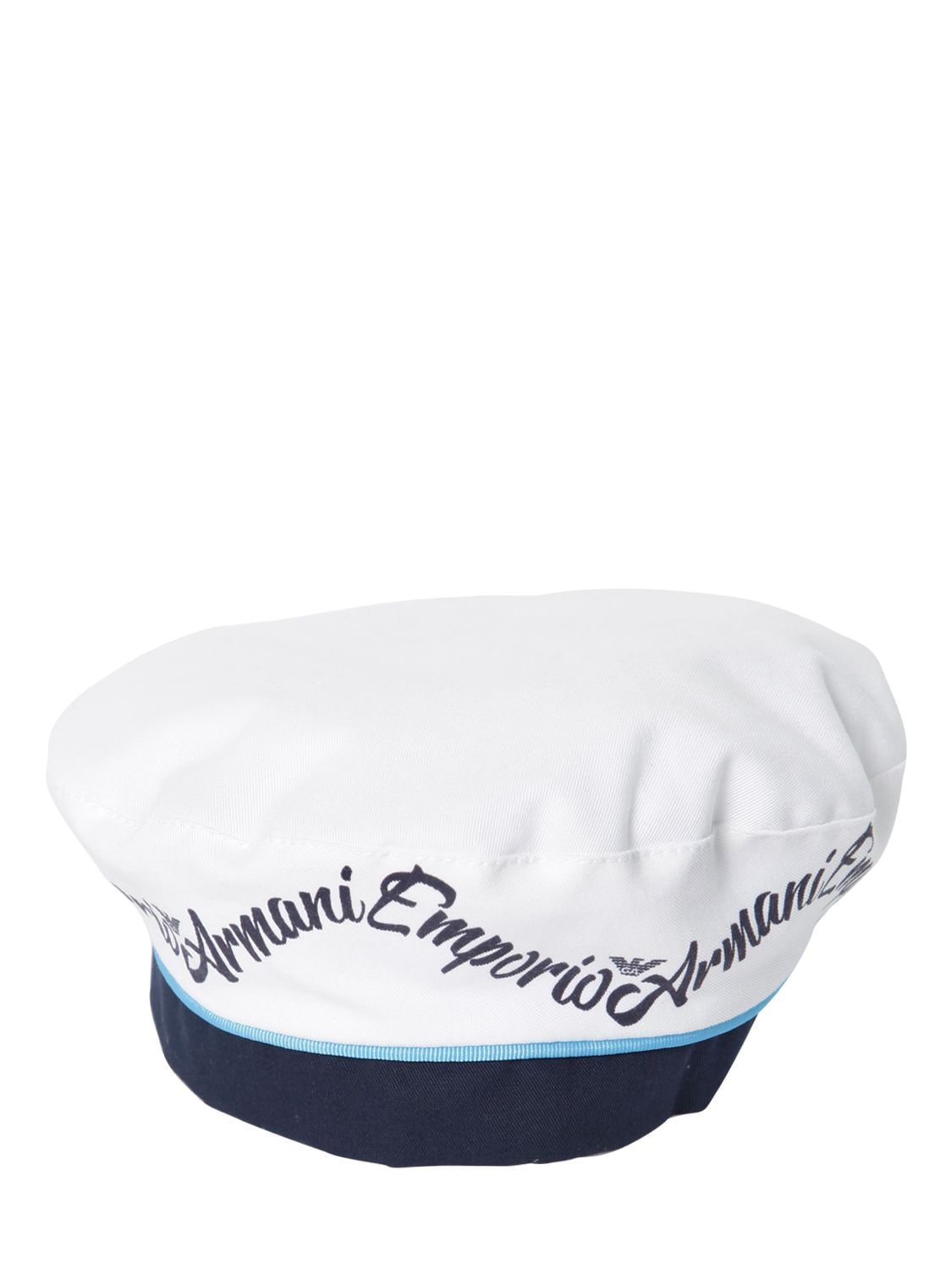 Emporio Armani Babies' Logo Printed Cotton Gabardine Beret In White