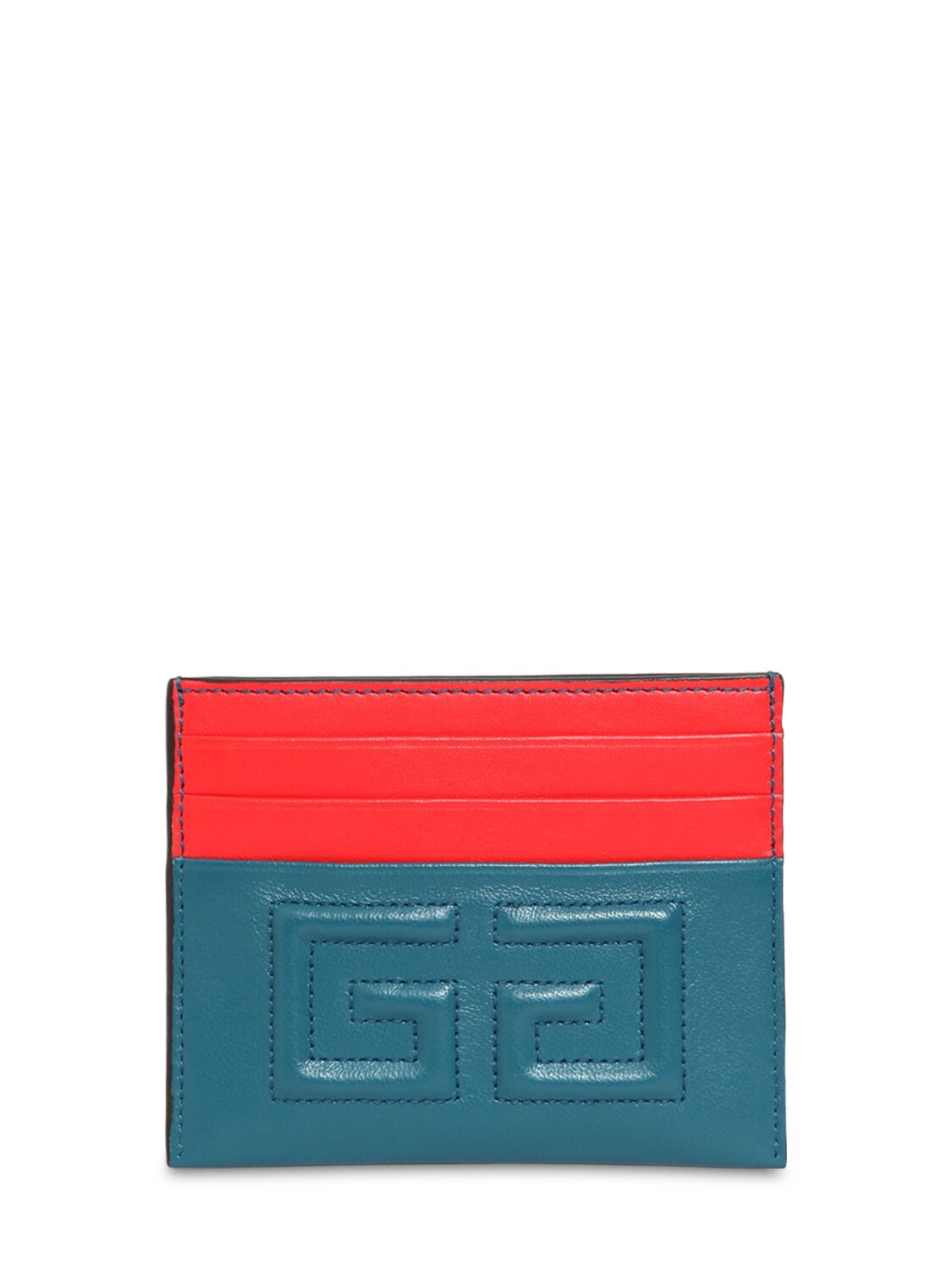 Givenchy Emblem Leather Card Holder In Blue,orange