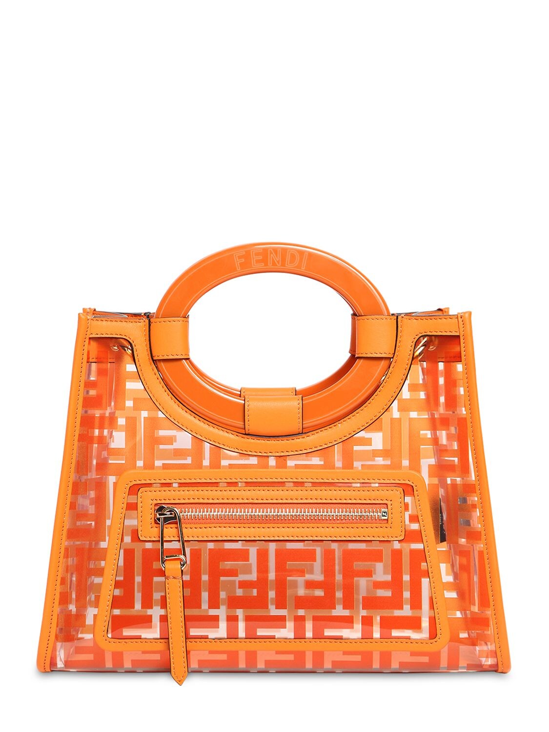 Fendi Runaway Leather & Pvc Top Handle Bag In Orange