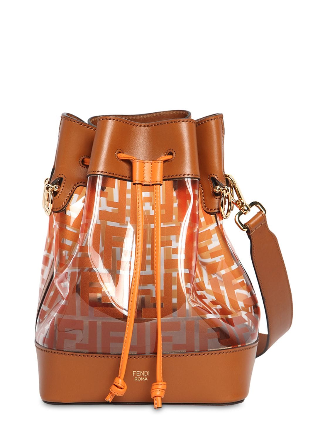Fendi Mon Trésor Leather & Pvc Bucket Bag In Orange