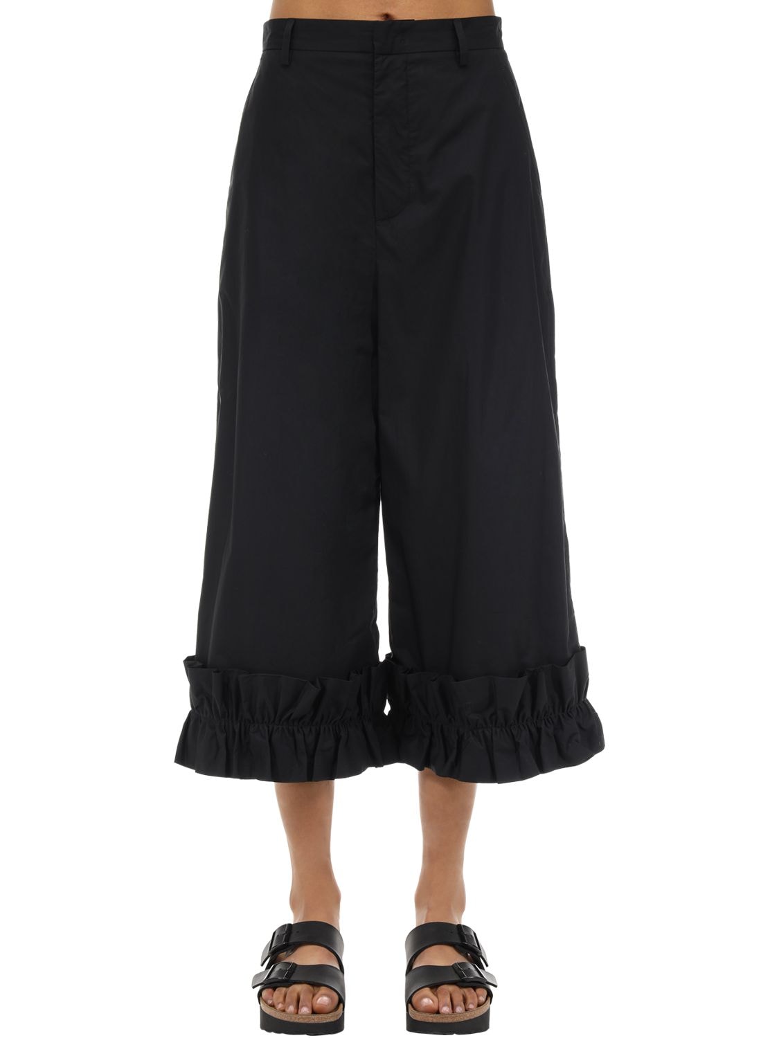 Pantaloni "noir" In Cotone Con Ruches