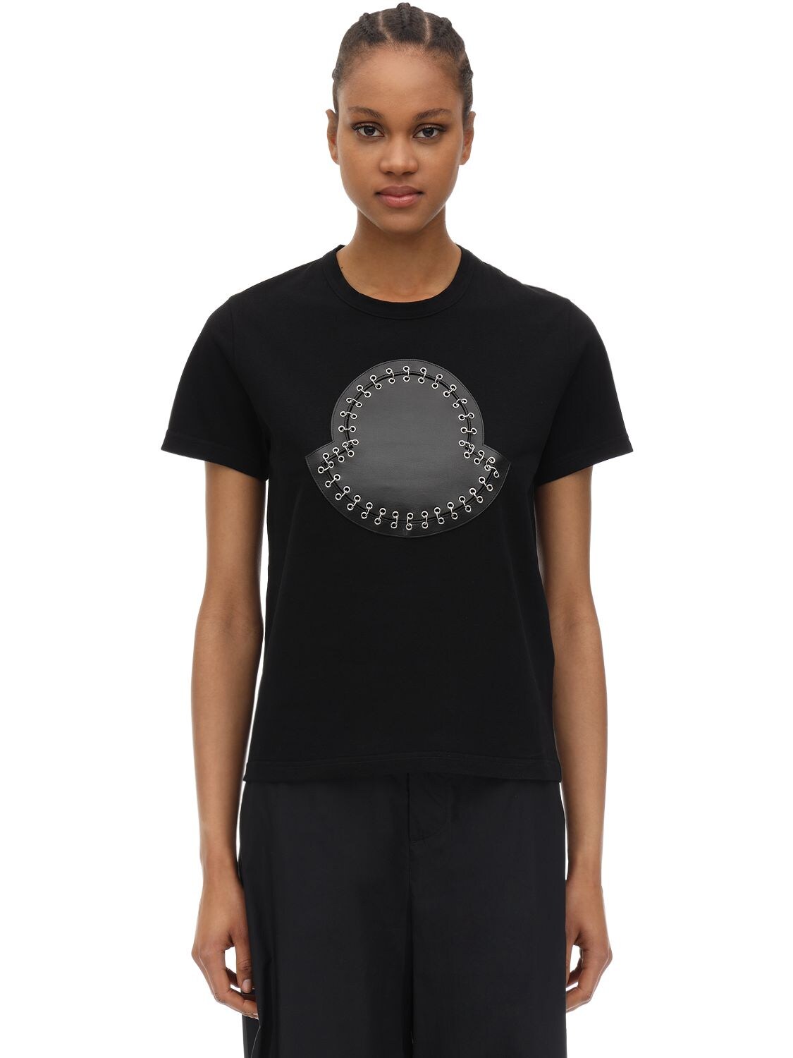 Moncler Genius Noir Embellished Cotton Jersey T-shirt In Black