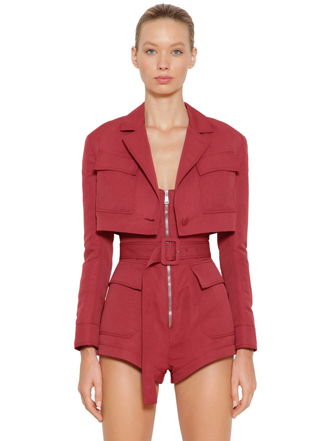 Roberto Cavalli Cropped Linen Jacket In Red