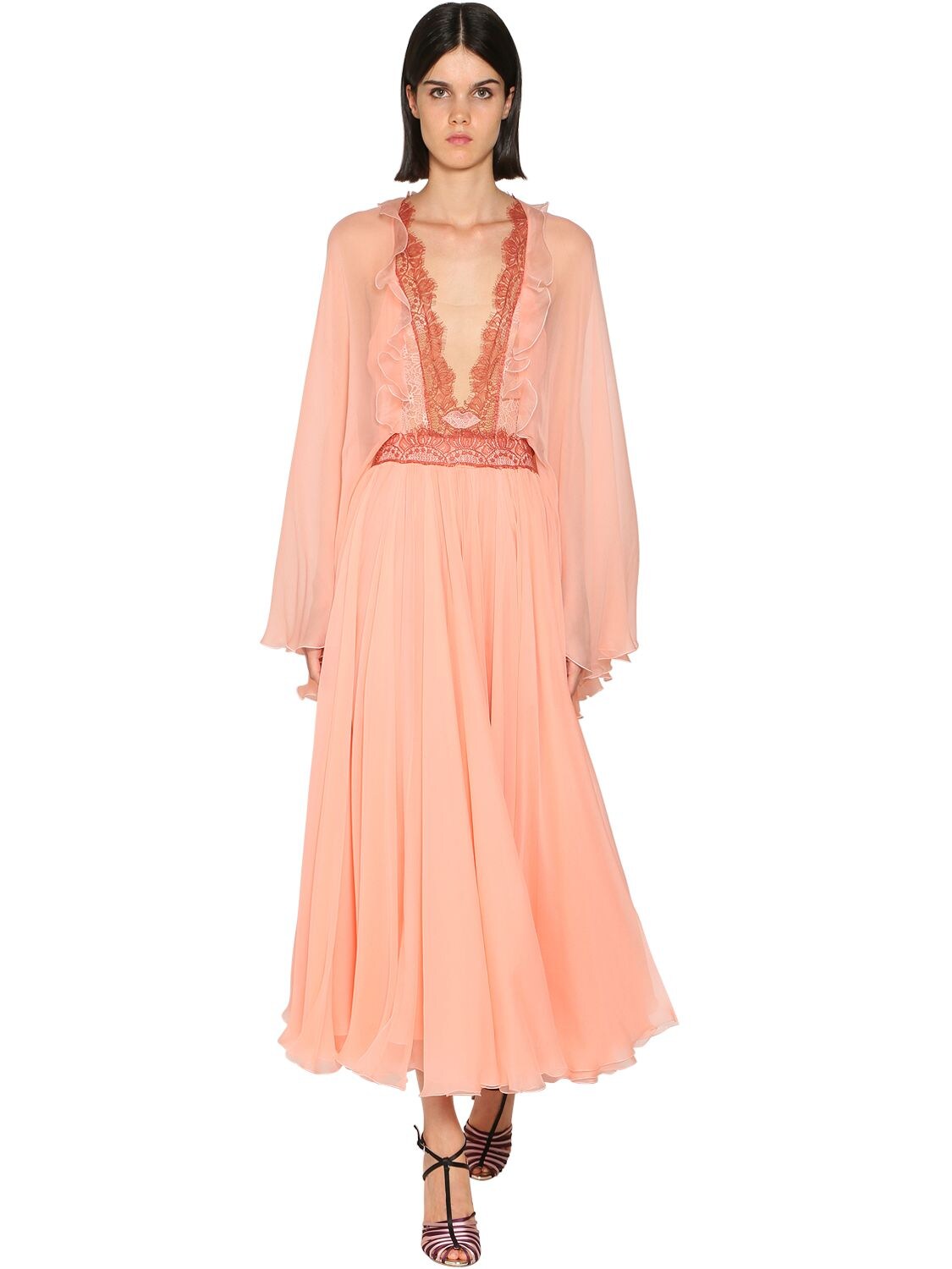 Giambattista Valli Silk Lace & Chiffon Dress In Pink,orange
