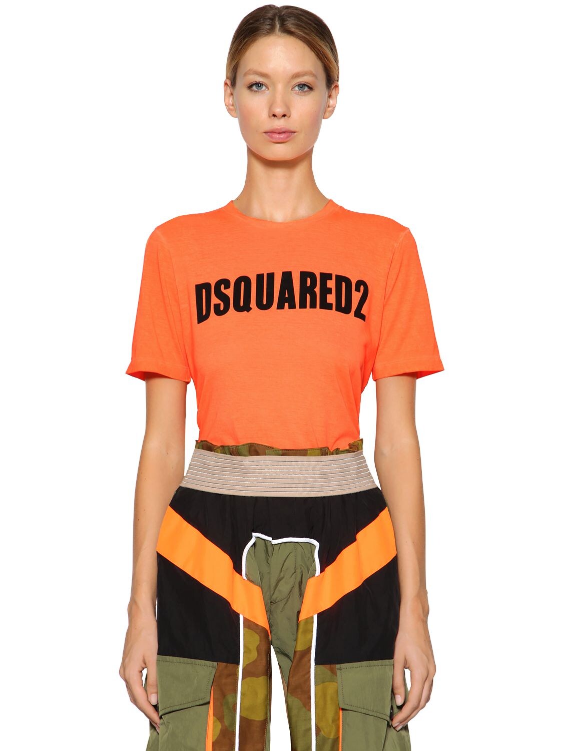 DSQUARED2 LOGO PRINTED COTTON JERSEY T-SHIRT,69IAGF010-OTE00