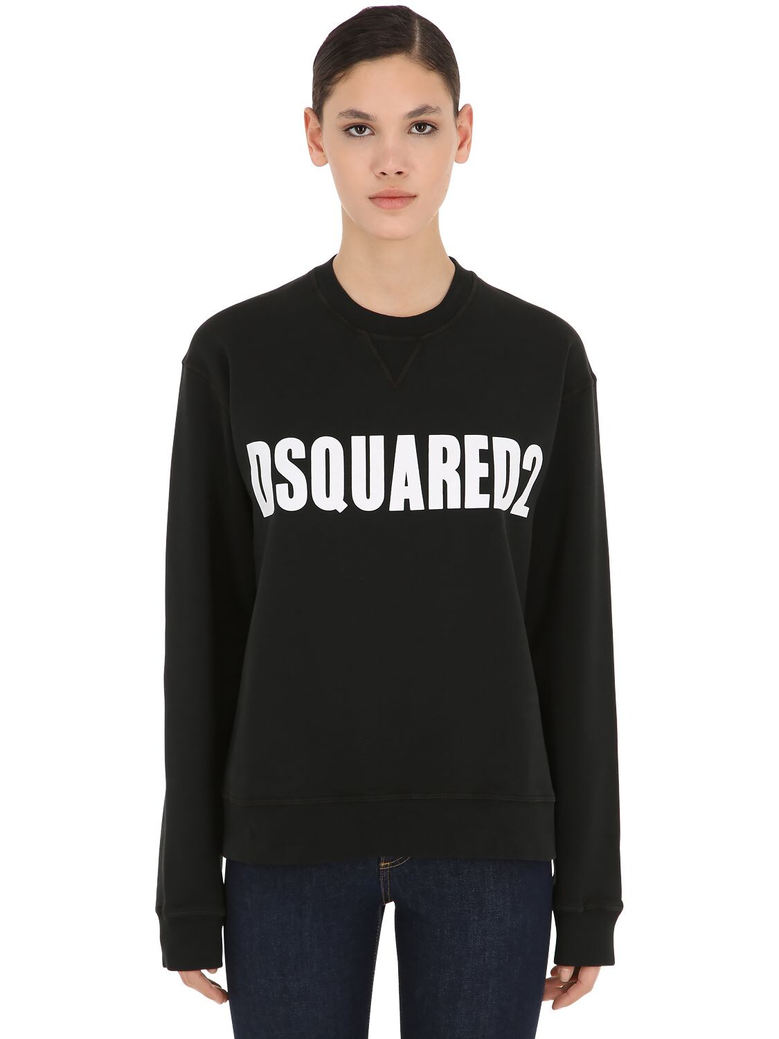 Dsquared2 Logo Printed Cotton Jersey Sweatshirt In Black