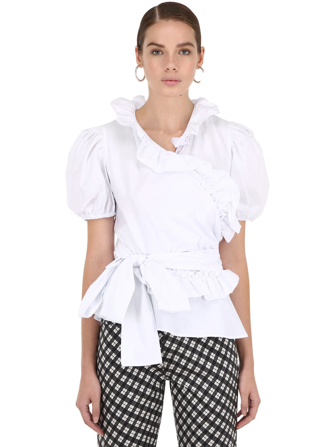 Alexa Chung Cotton Poplin Wrap Top In White